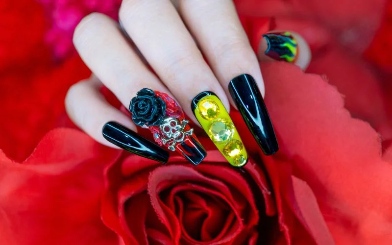 Coffin Rhinestone Nail Designs