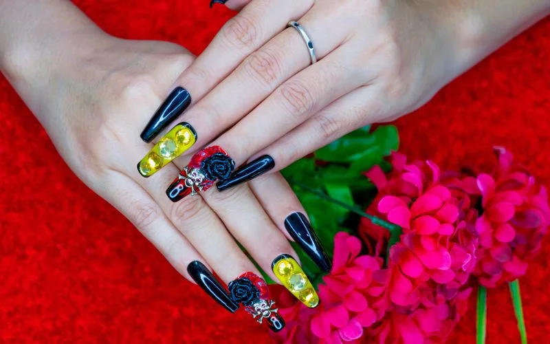 Coffin Rhinestone Nail Designs