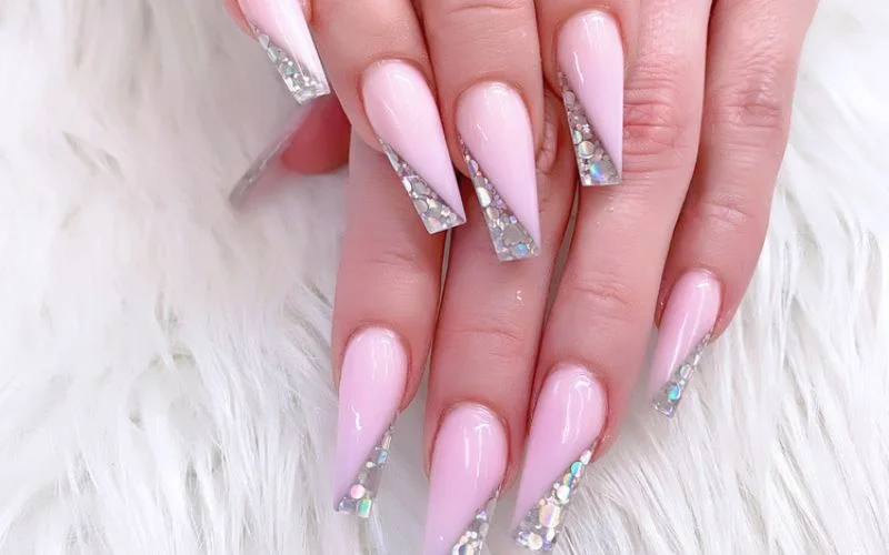 Marble Effect on Pink Nails