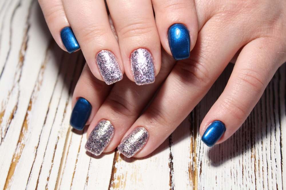 Add Glitter to Blue and Silver Nails