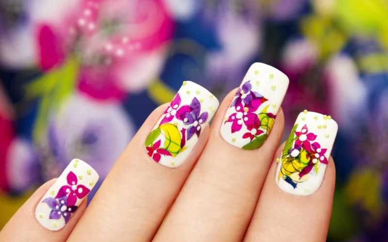 Nails with Stickers and Gems