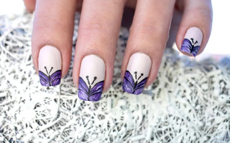 White Nails with Butterflies