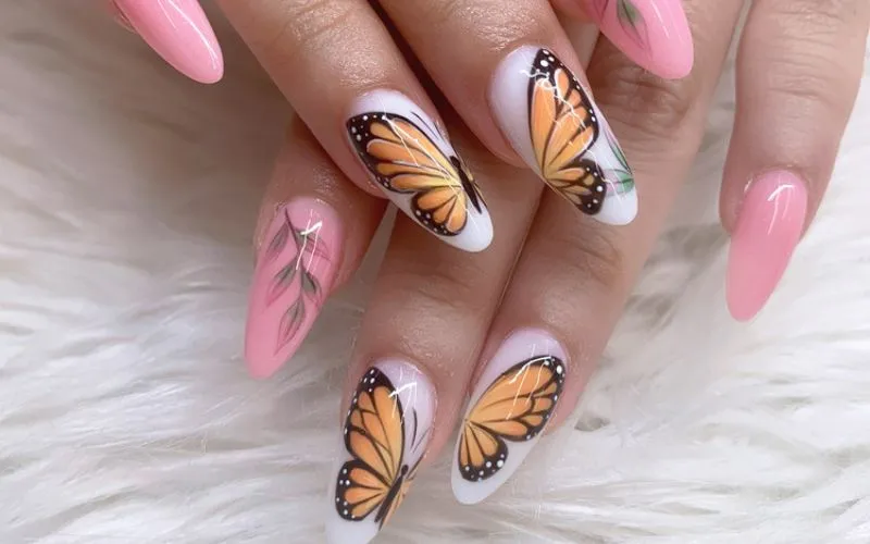 Butterfly Nail Stickers on White Nails