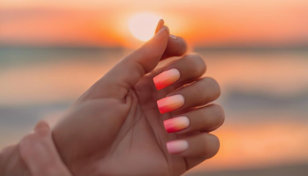 sunset ombre nails Get the perfect summer manicure with stunning sunset ombre nails. Achieve a flawless gradient with these easy tips and elevate your nail game." ombre sunset nails