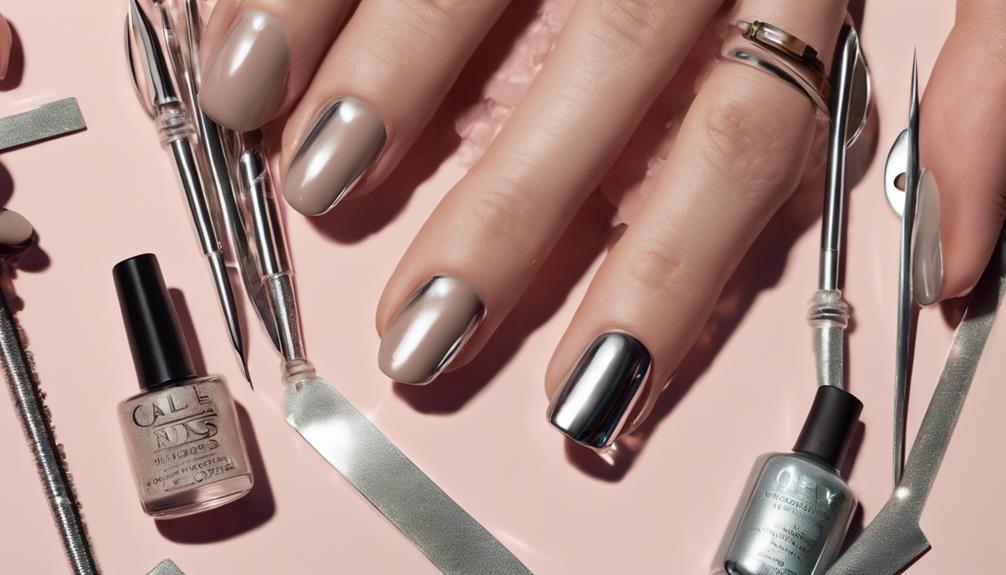 glossy neutral chrome nails